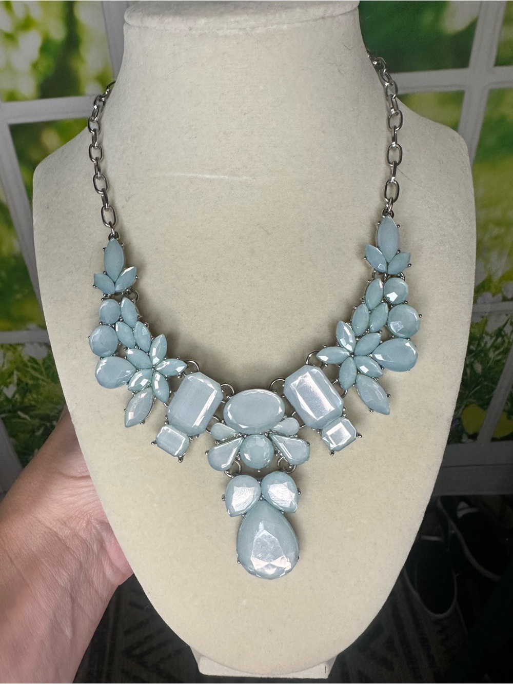 Charming Charlie Pale Blue Faceted Statement Necklace